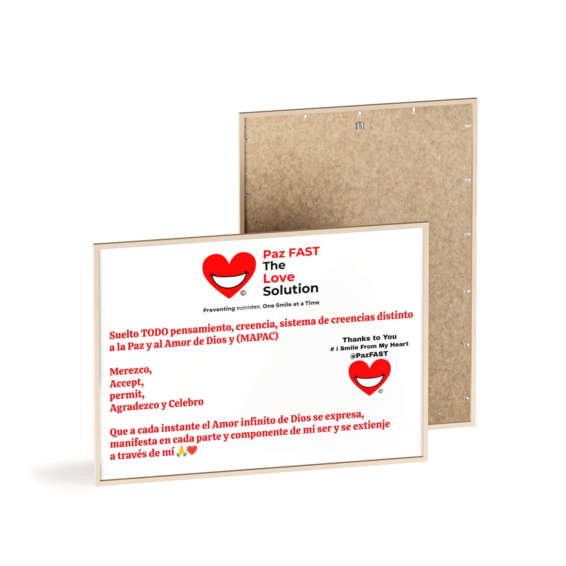 Posters with Wooden Frame | Extend Total *Kindness with "Paz FAST, The Love Solution" - The Love Solution