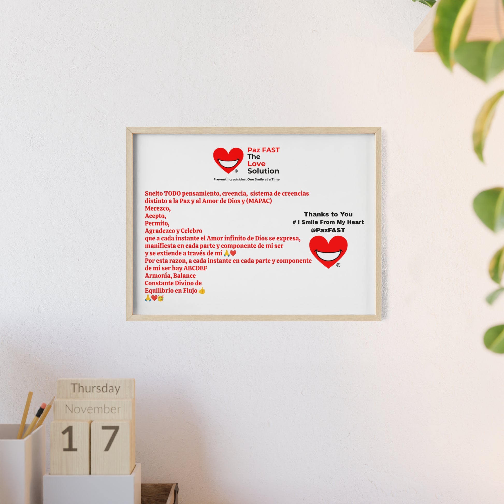 Wooden Frame Posters | Extend Total *Kindness with "Paz FAST, The Love Solution" - The Love Solution