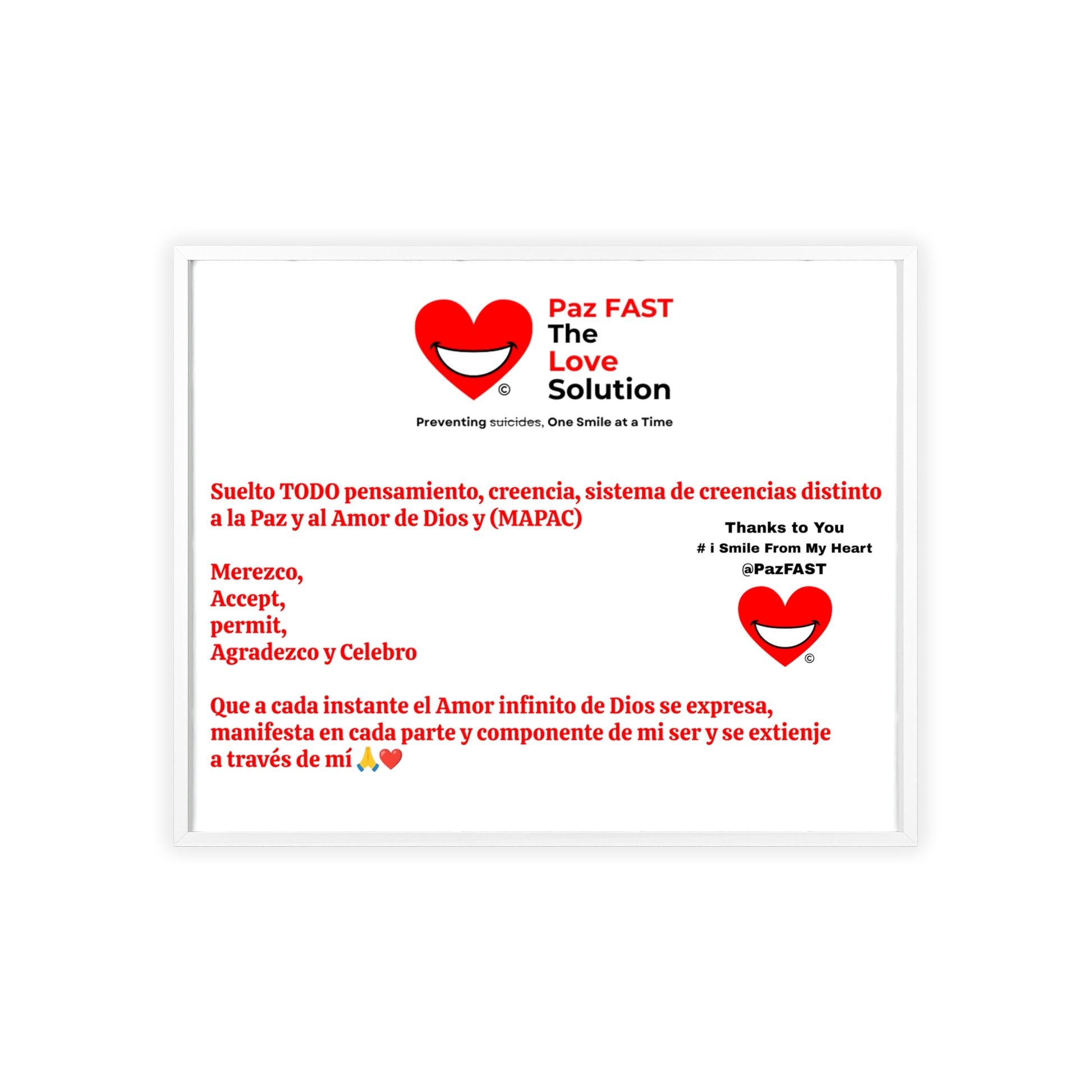 Posters with Wooden Frame | Extend Total *Kindness with "Paz FAST, The Love Solution" - The Love Solution