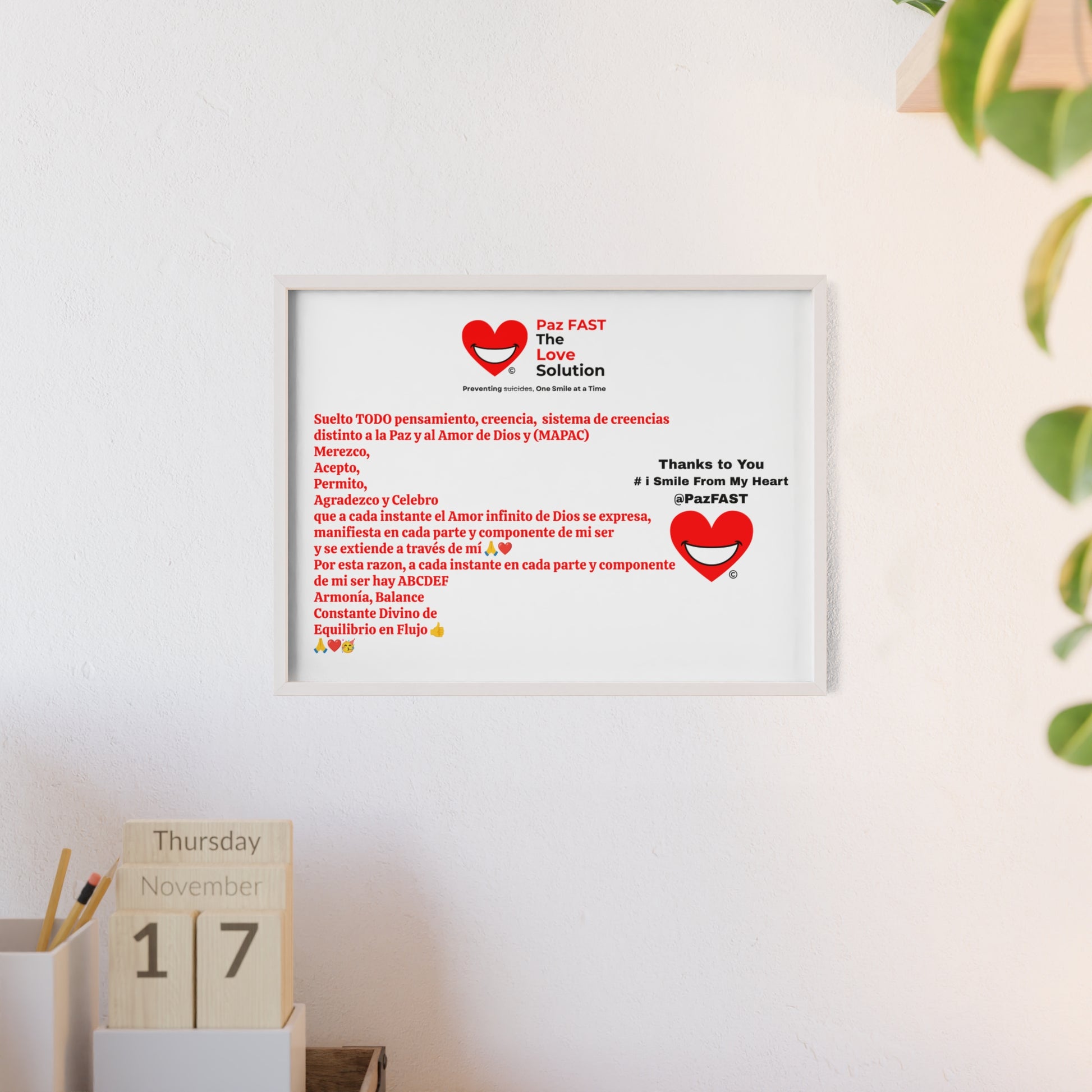 Wooden Frame Posters | Extend Total *Kindness with "Paz FAST, The Love Solution" - The Love Solution