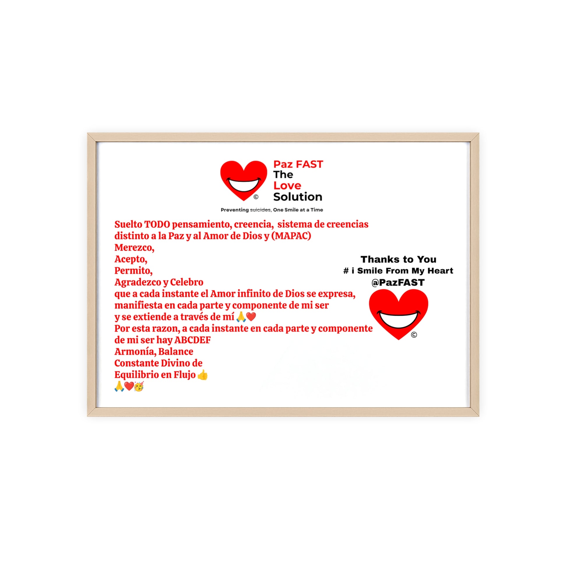 Wooden Frame Posters | Extend Total *Kindness with "Paz FAST, The Love Solution" - The Love Solution