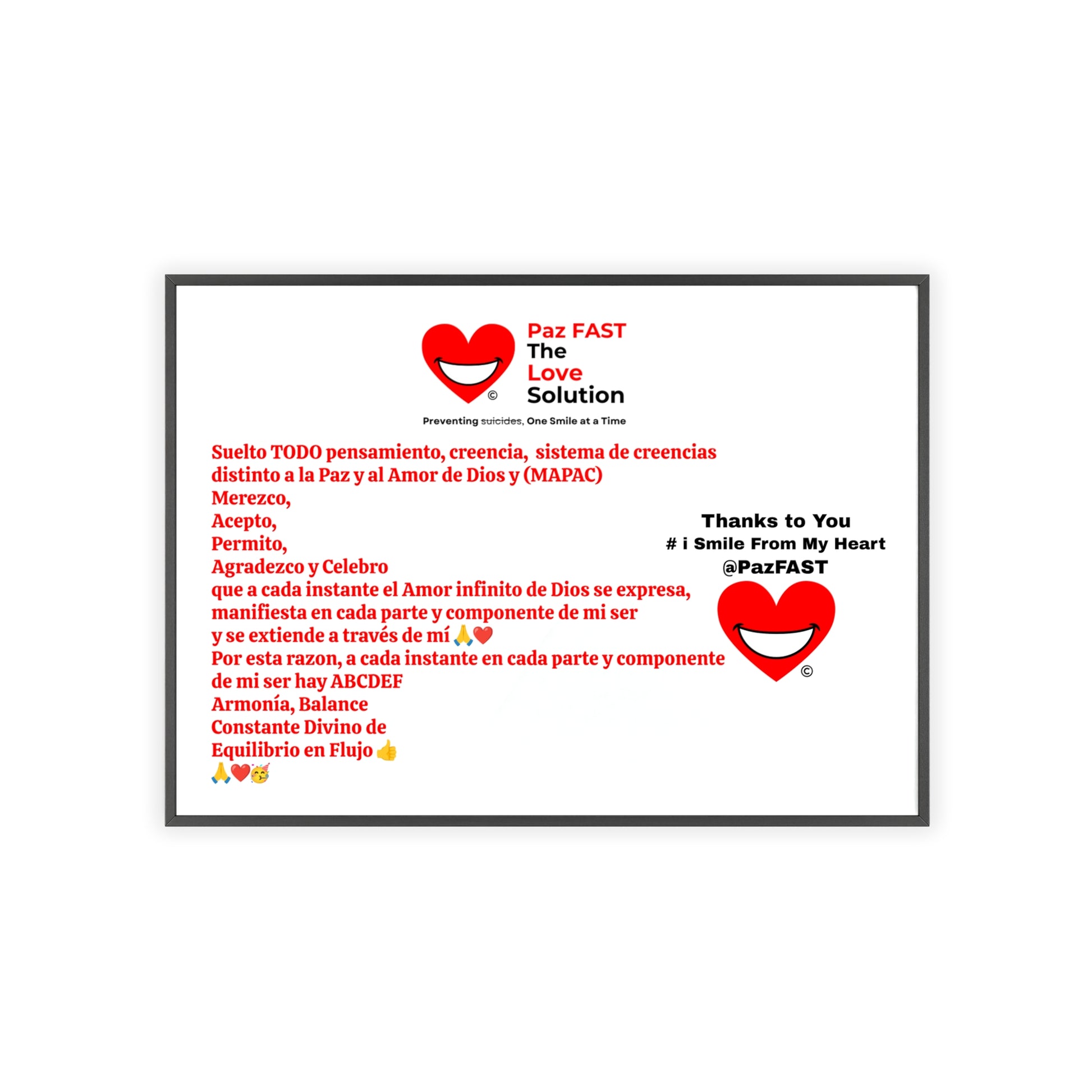 Wooden Frame Posters | Extend Total *Kindness with "Paz FAST, The Love Solution" - The Love Solution