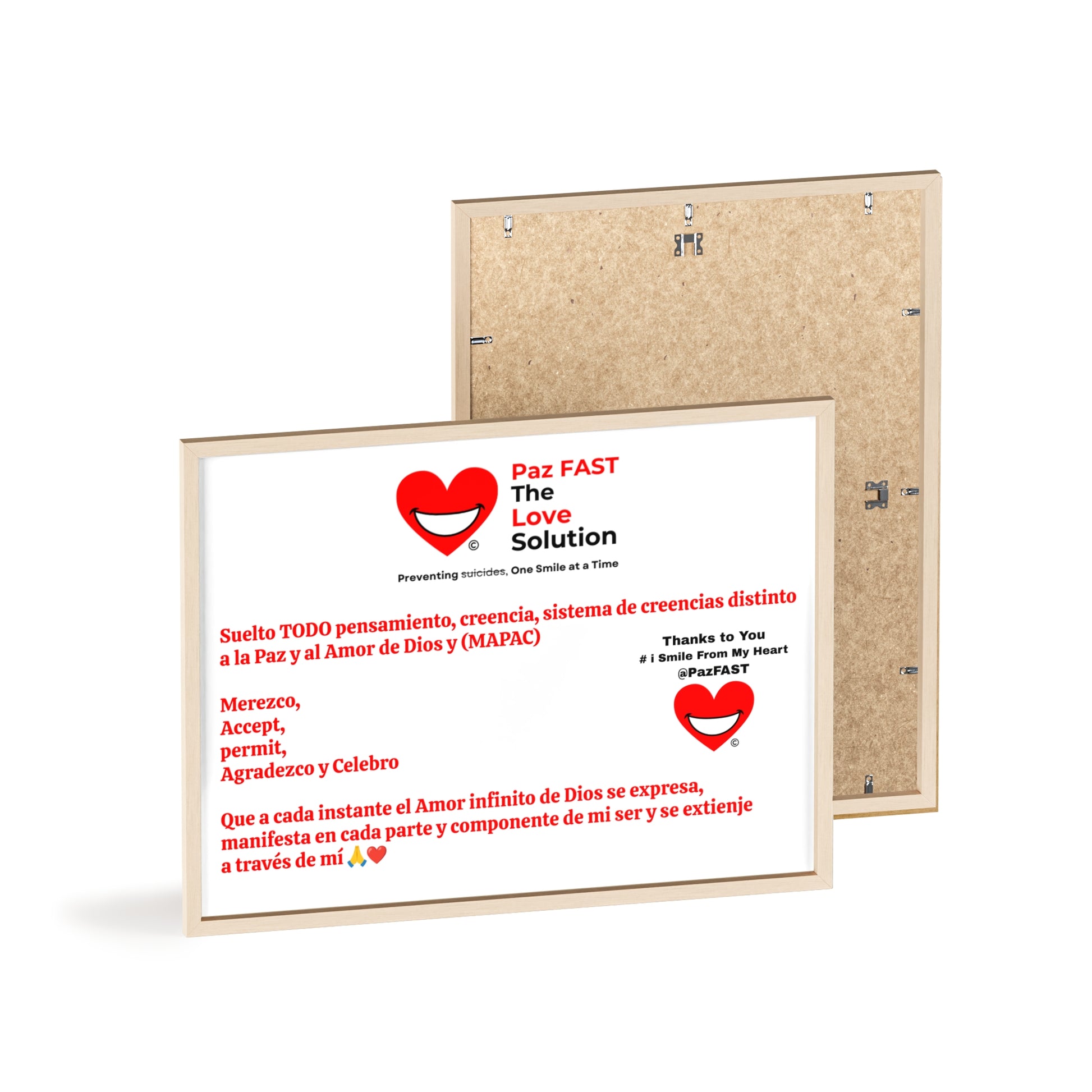 Posters with Wooden Frame | Extend Total *Kindness with "Paz FAST, The Love Solution" - The Love Solution