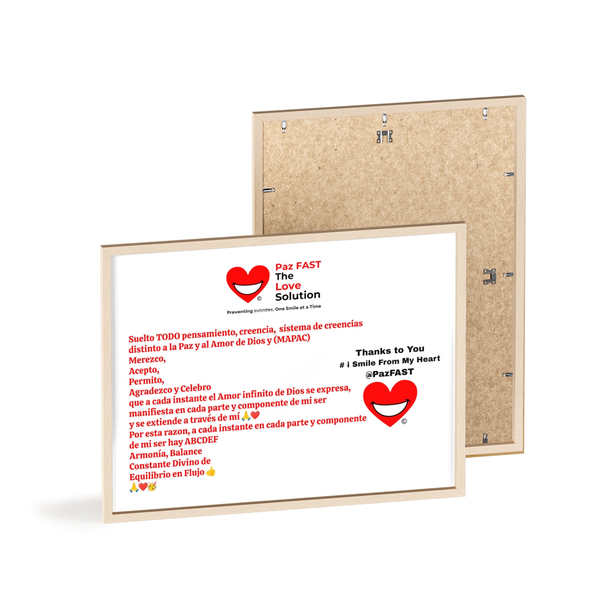 Wooden Frame Posters | Extend Total *Kindness with "Paz FAST, The Love Solution" - The Love Solution