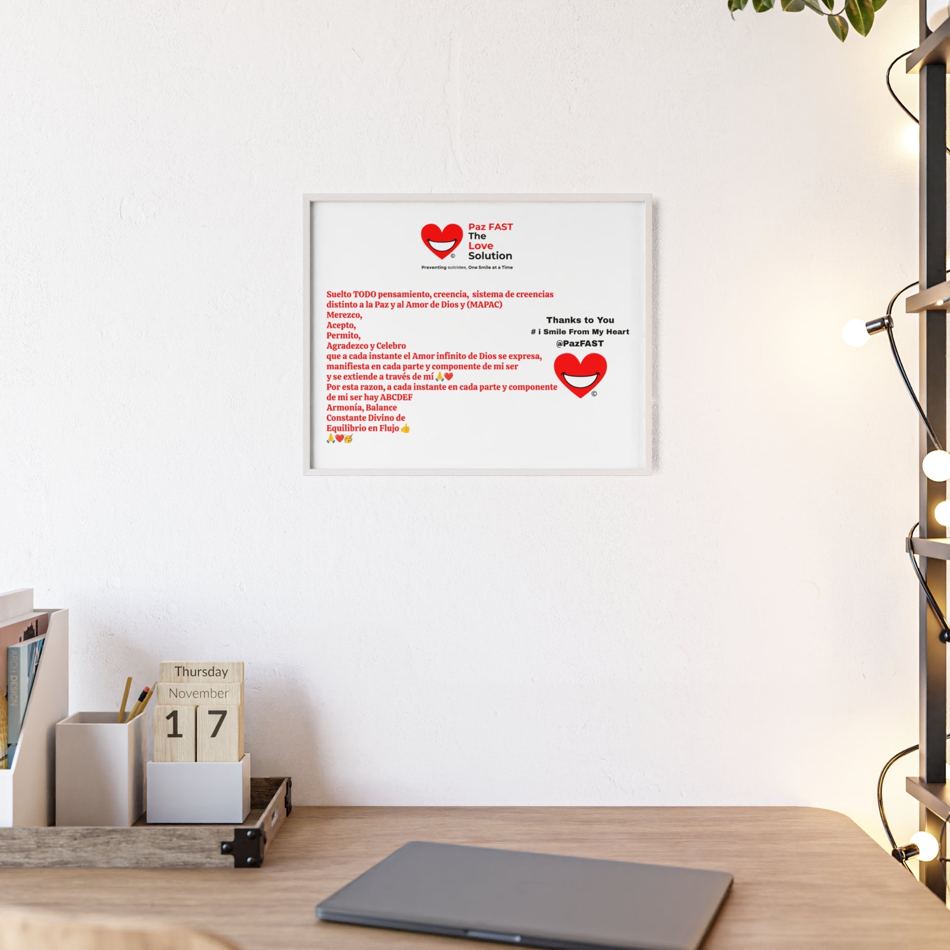 Wooden Frame Posters | Extend Total *Kindness with "Paz FAST, The Love Solution" - The Love Solution