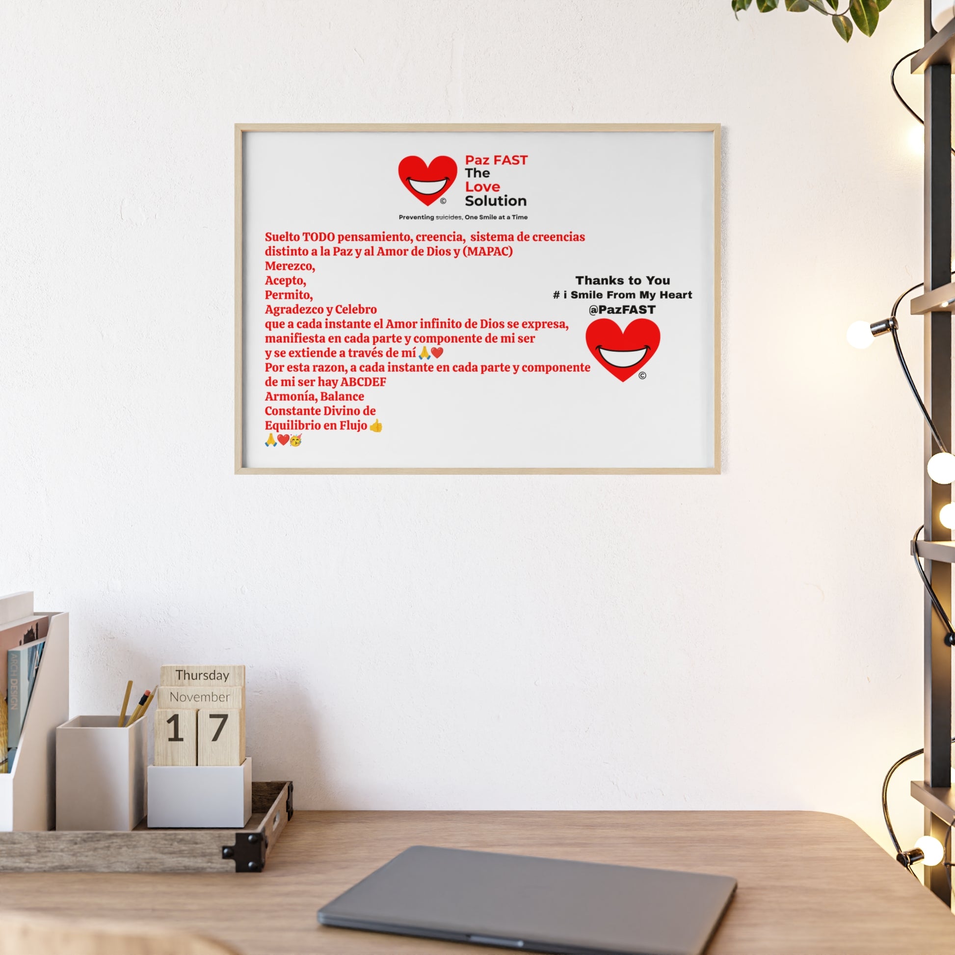 Wooden Frame Posters | Extend Total *Kindness with "Paz FAST, The Love Solution" - The Love Solution