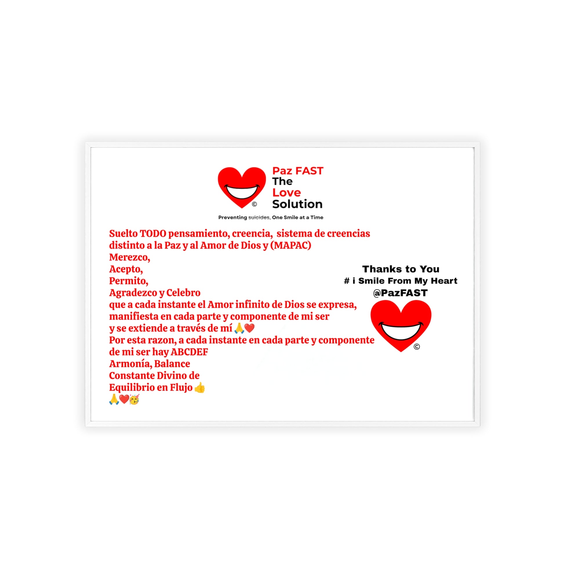 Wooden Frame Posters | Extend Total *Kindness with "Paz FAST, The Love Solution" - The Love Solution