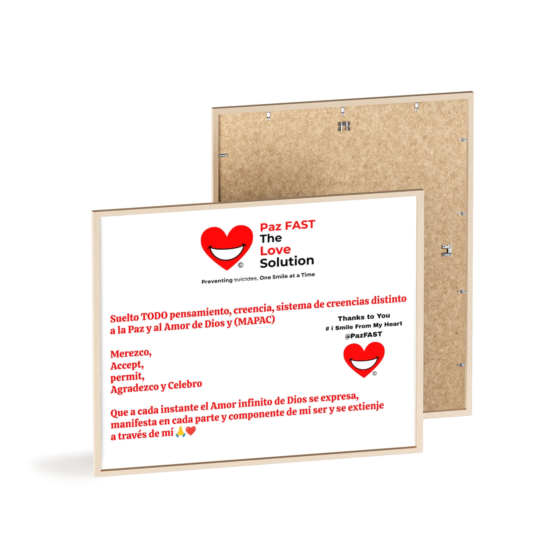 Posters with Wooden Frame | Extend Total *Kindness with "Paz FAST, The Love Solution" - The Love Solution