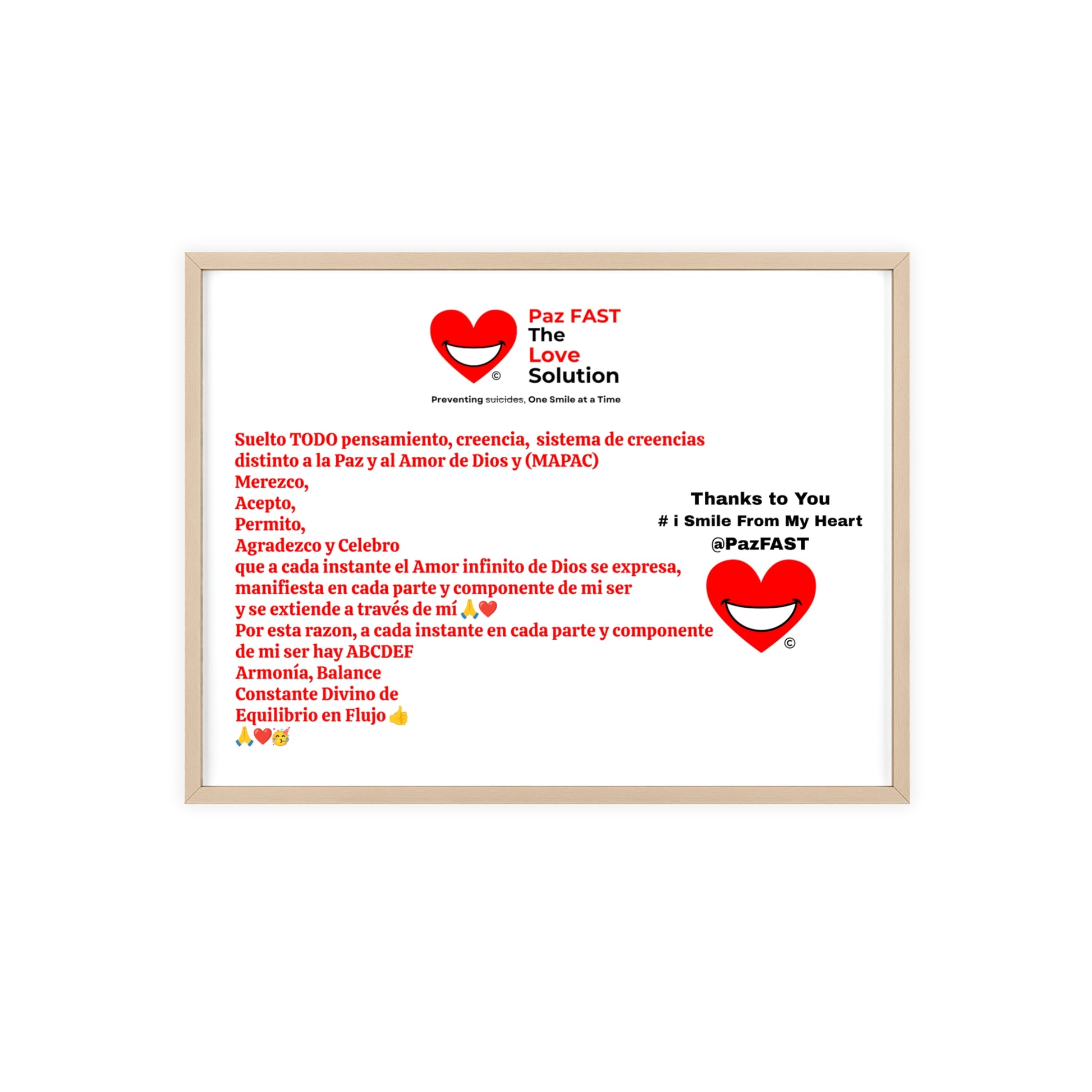 Wooden Frame Posters | Extend Total *Kindness with "Paz FAST, The Love Solution" - The Love Solution