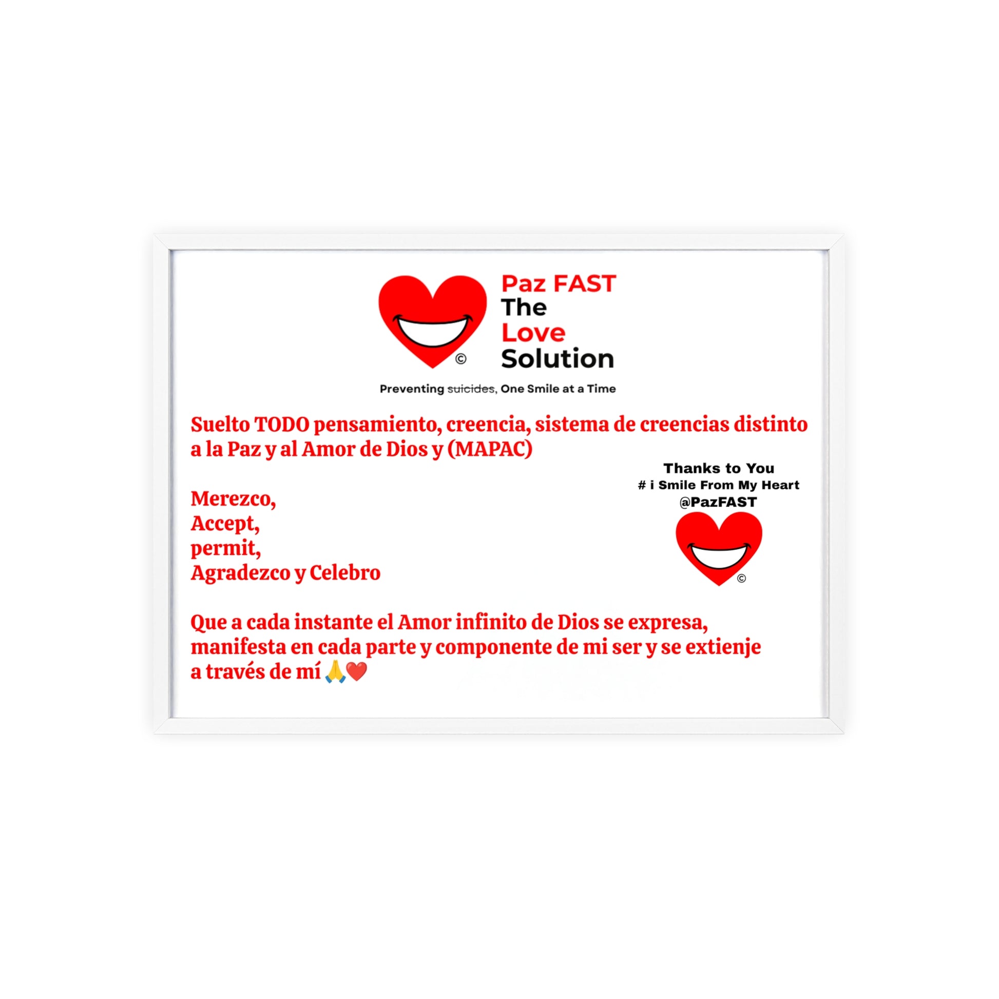 Posters with Wooden Frame | Extend Total *Kindness with "Paz FAST, The Love Solution" - The Love Solution