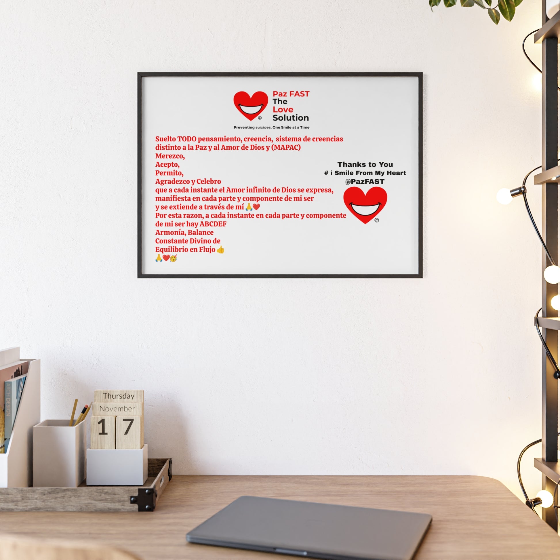 Wooden Frame Posters | Extend Total *Kindness with "Paz FAST, The Love Solution" - The Love Solution