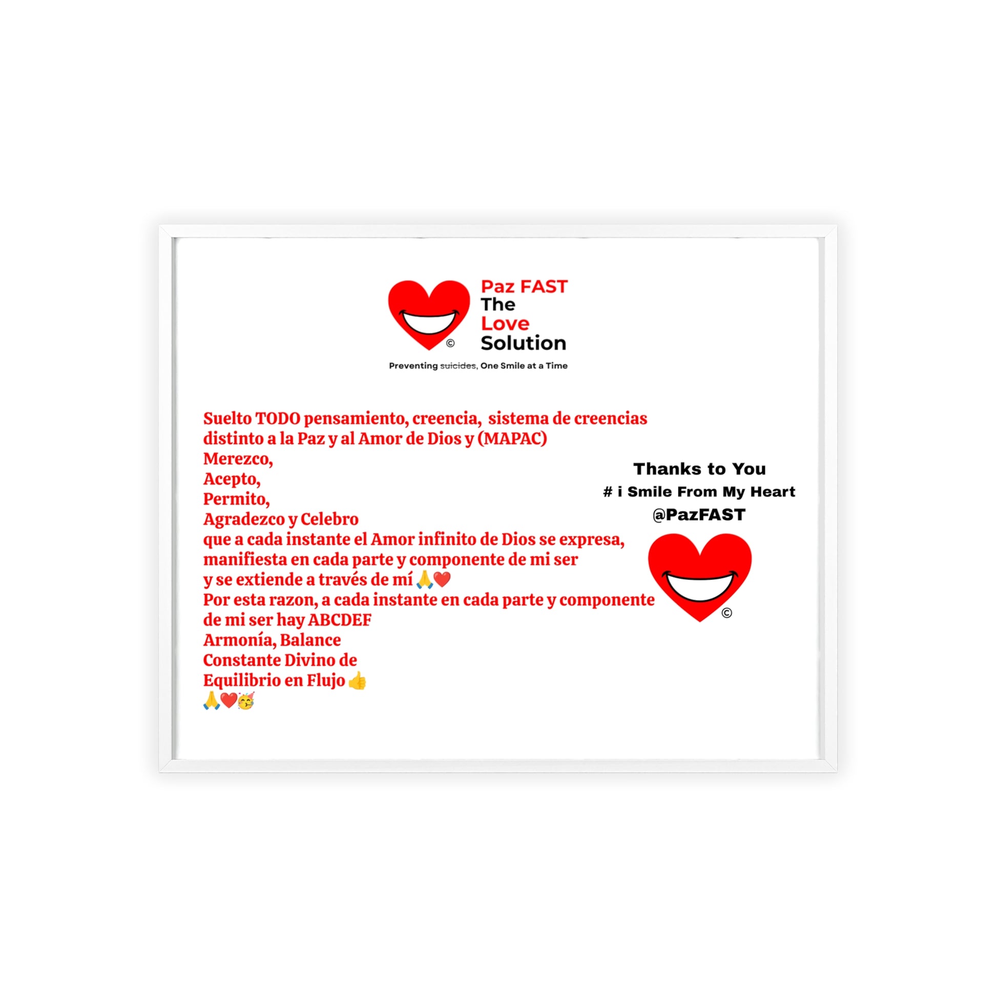 Wooden Frame Posters | Extend Total *Kindness with "Paz FAST, The Love Solution" - The Love Solution