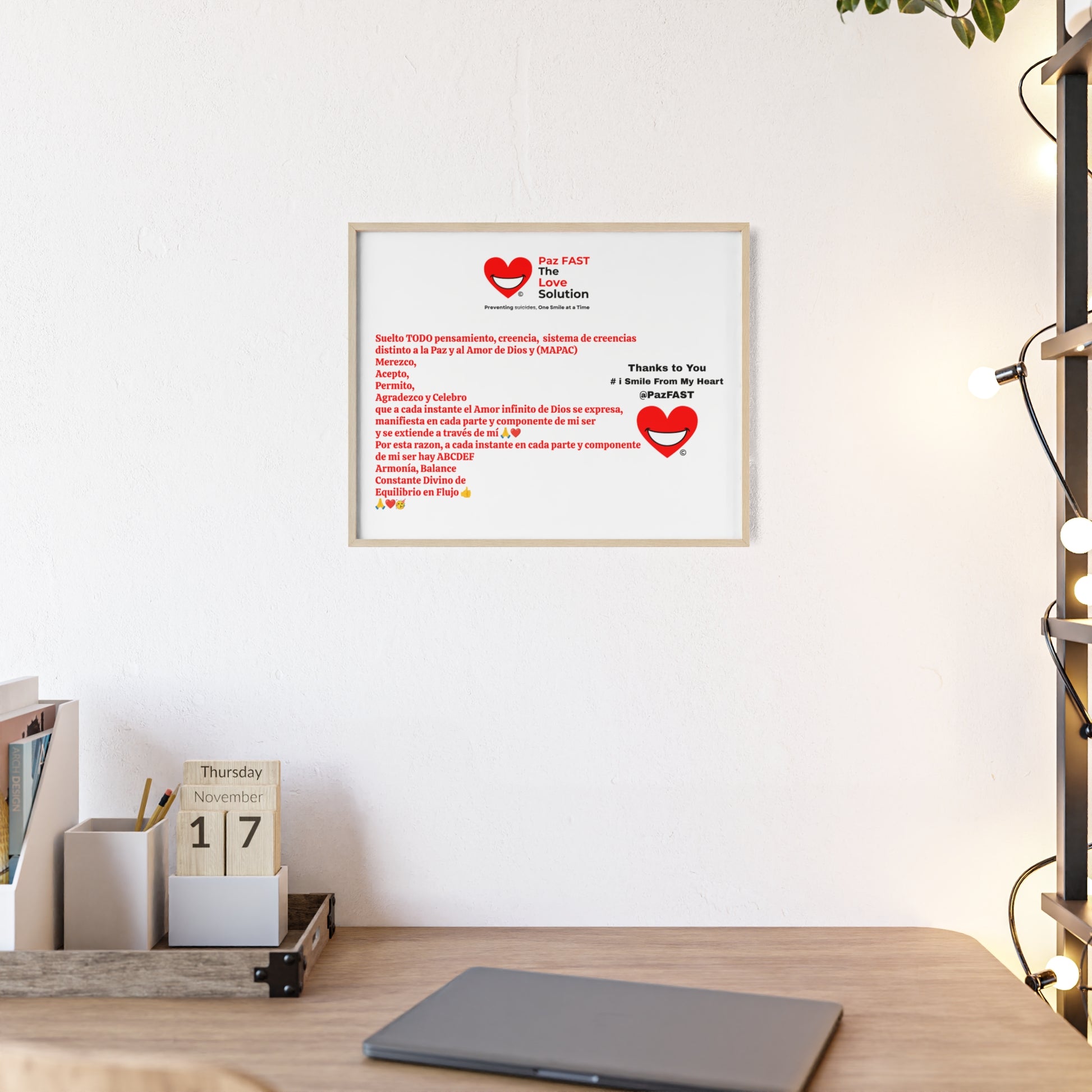 Wooden Frame Posters | Extend Total *Kindness with "Paz FAST, The Love Solution" - The Love Solution