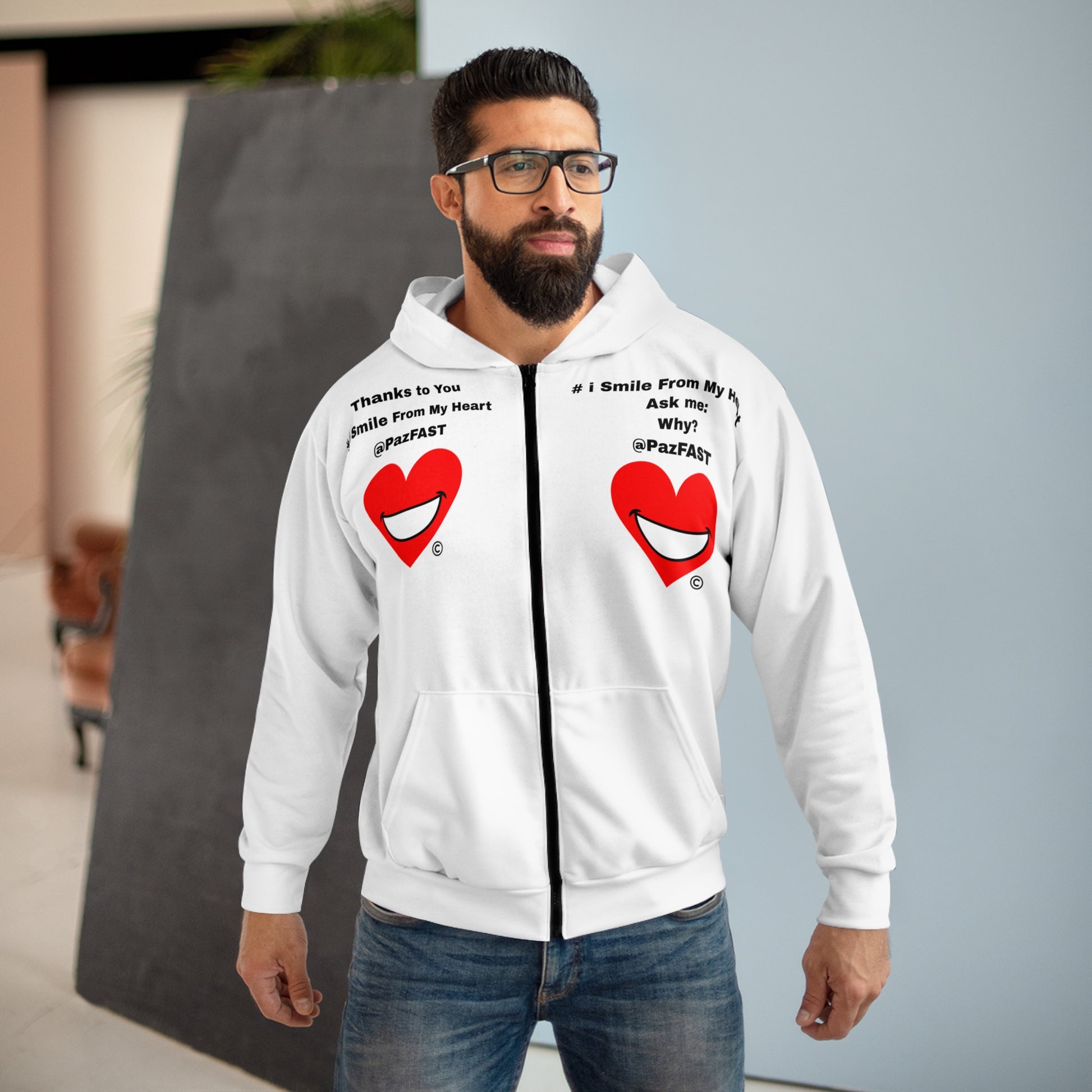 Unisex Zip Hoodie (AOP) | Extend Total *Kindness with "Paz FAST, The Love Solution" - The Love Solution