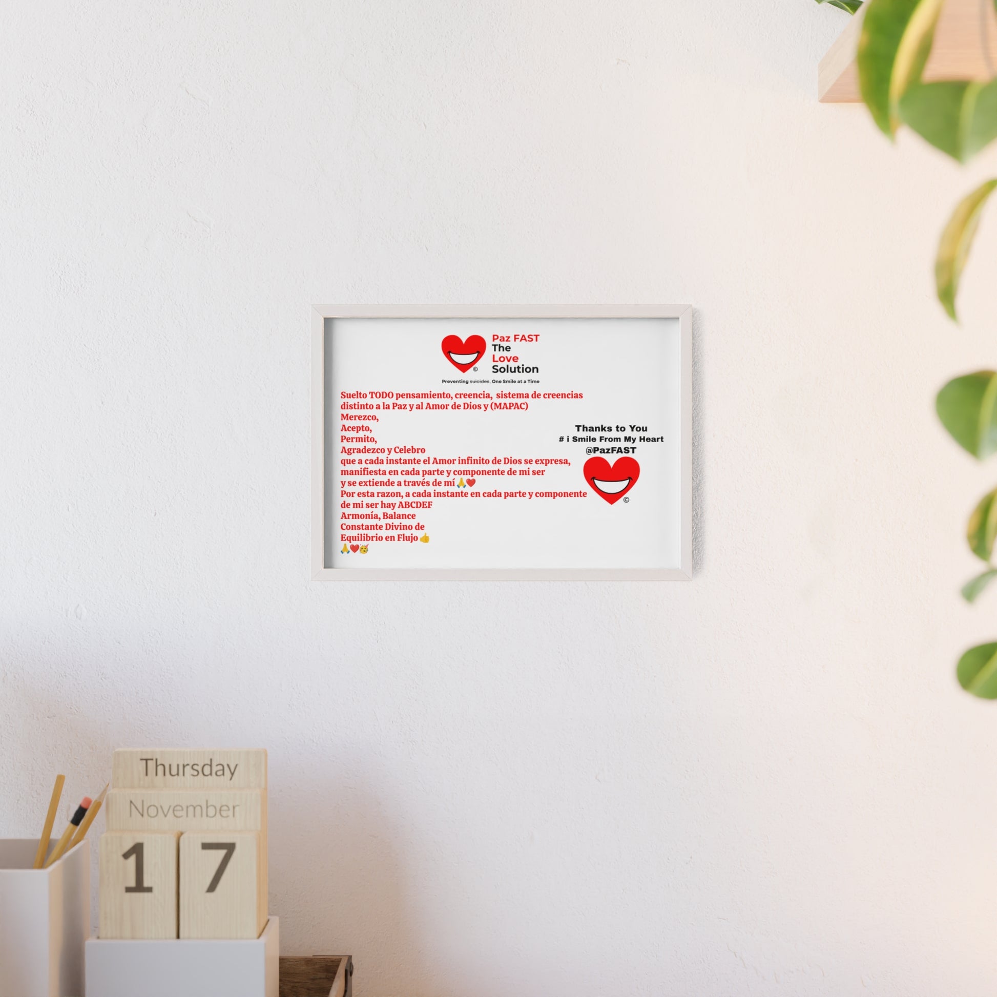 Wooden Frame Posters | Extend Total *Kindness with "Paz FAST, The Love Solution" - The Love Solution