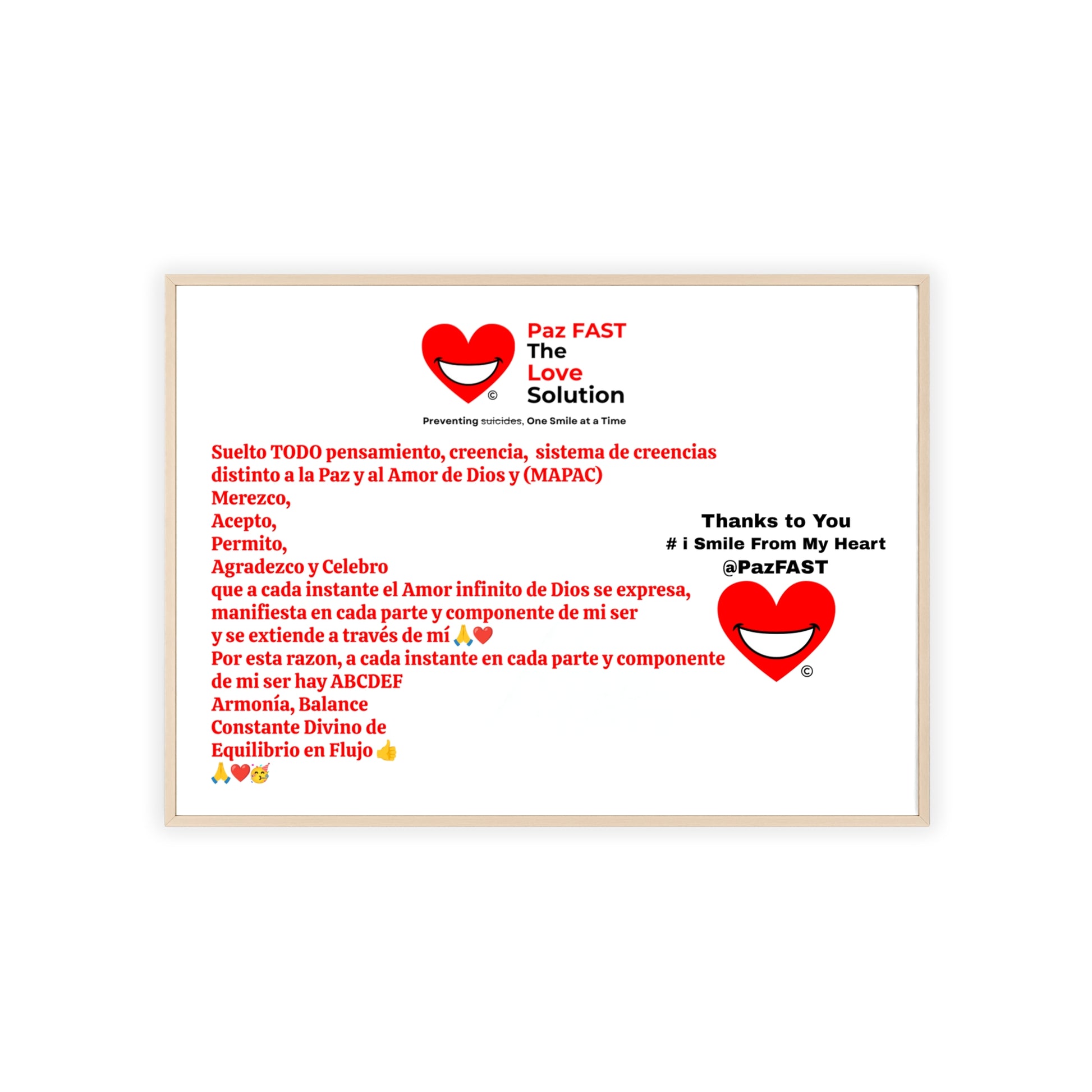 Wooden Frame Posters | Extend Total *Kindness with "Paz FAST, The Love Solution" - The Love Solution