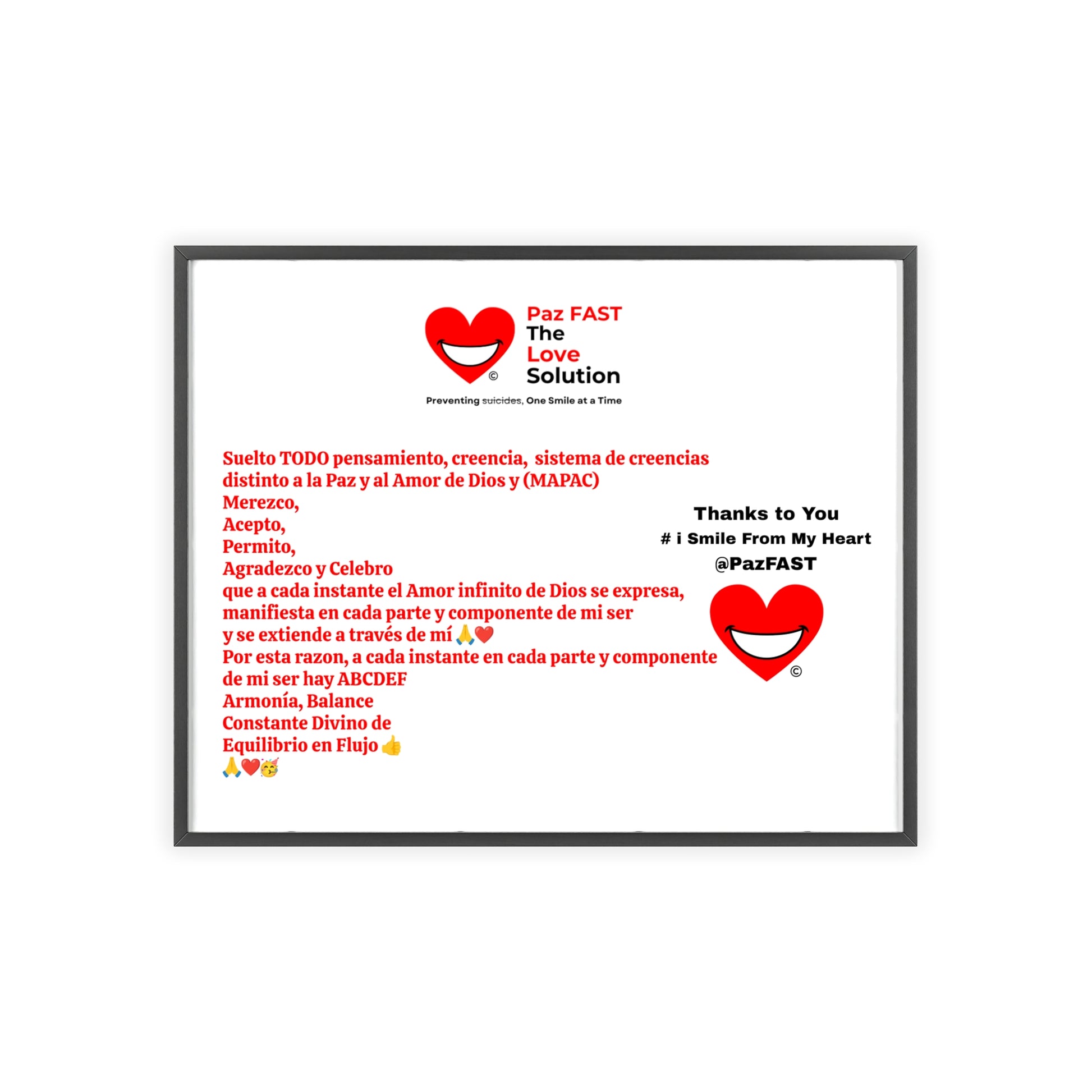 Wooden Frame Posters | Extend Total *Kindness with "Paz FAST, The Love Solution" - The Love Solution